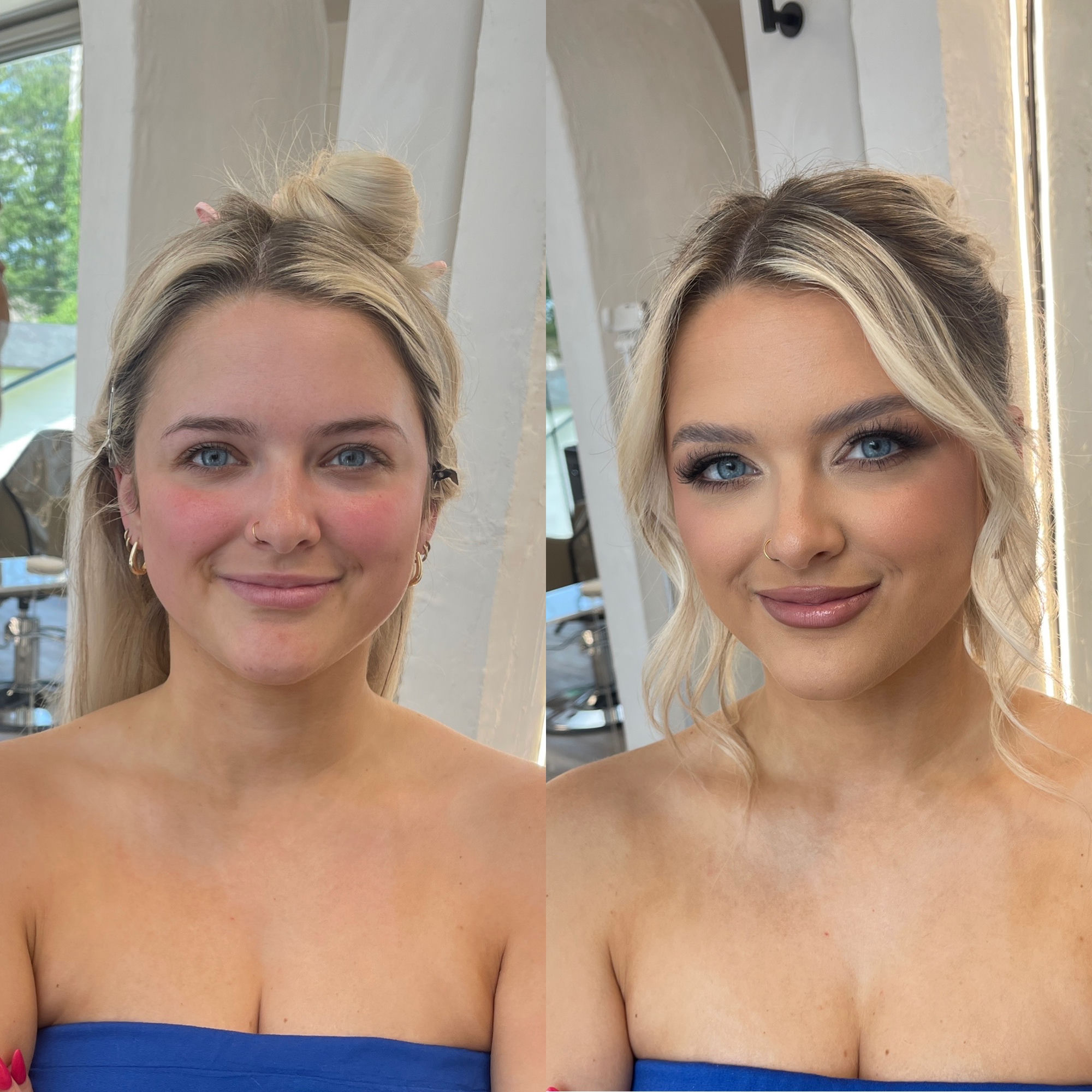 Event makeup before and after by Cheyenne at Luxe & Mane Co