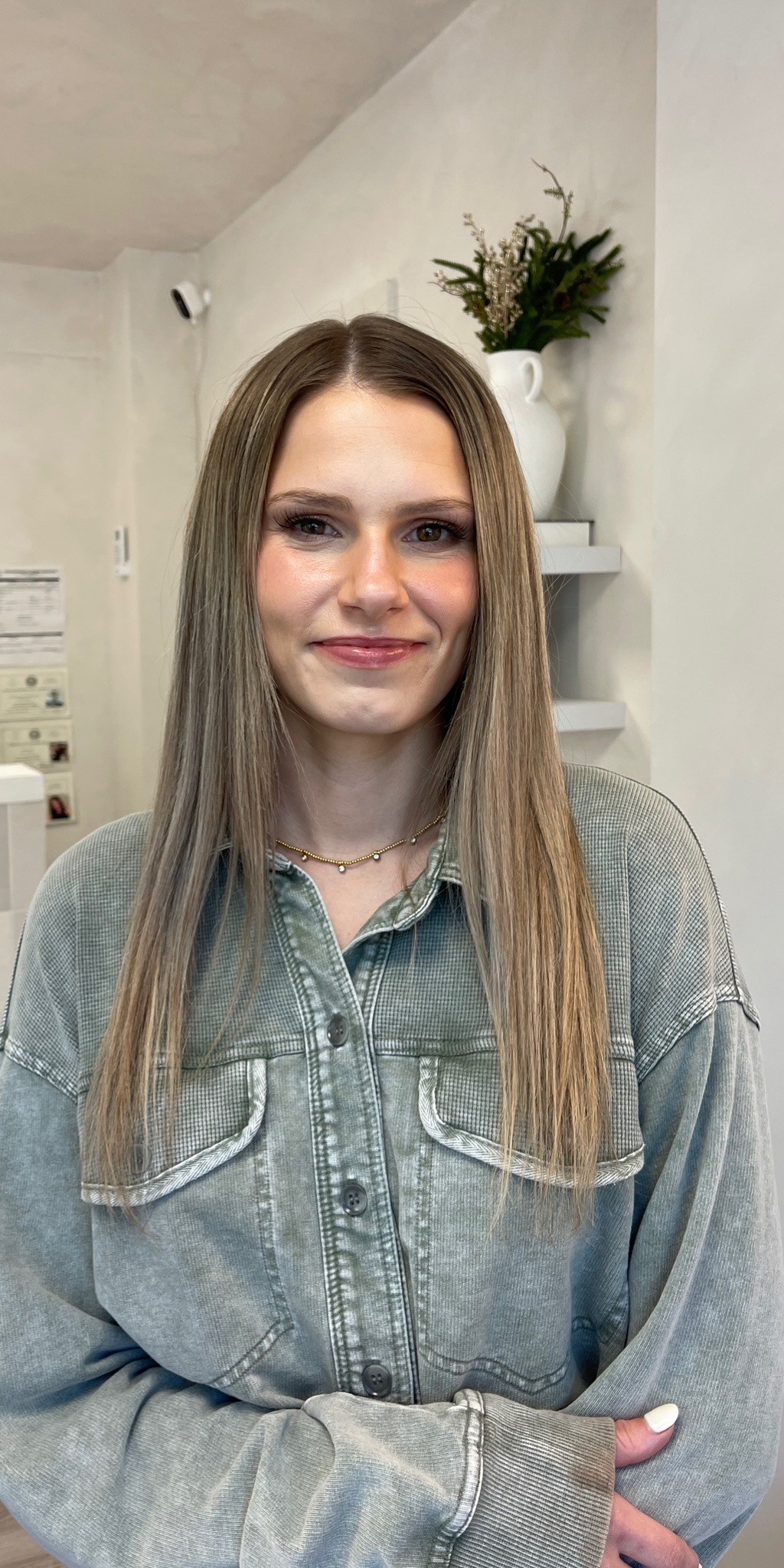 Emily's hand-tied extensions — before