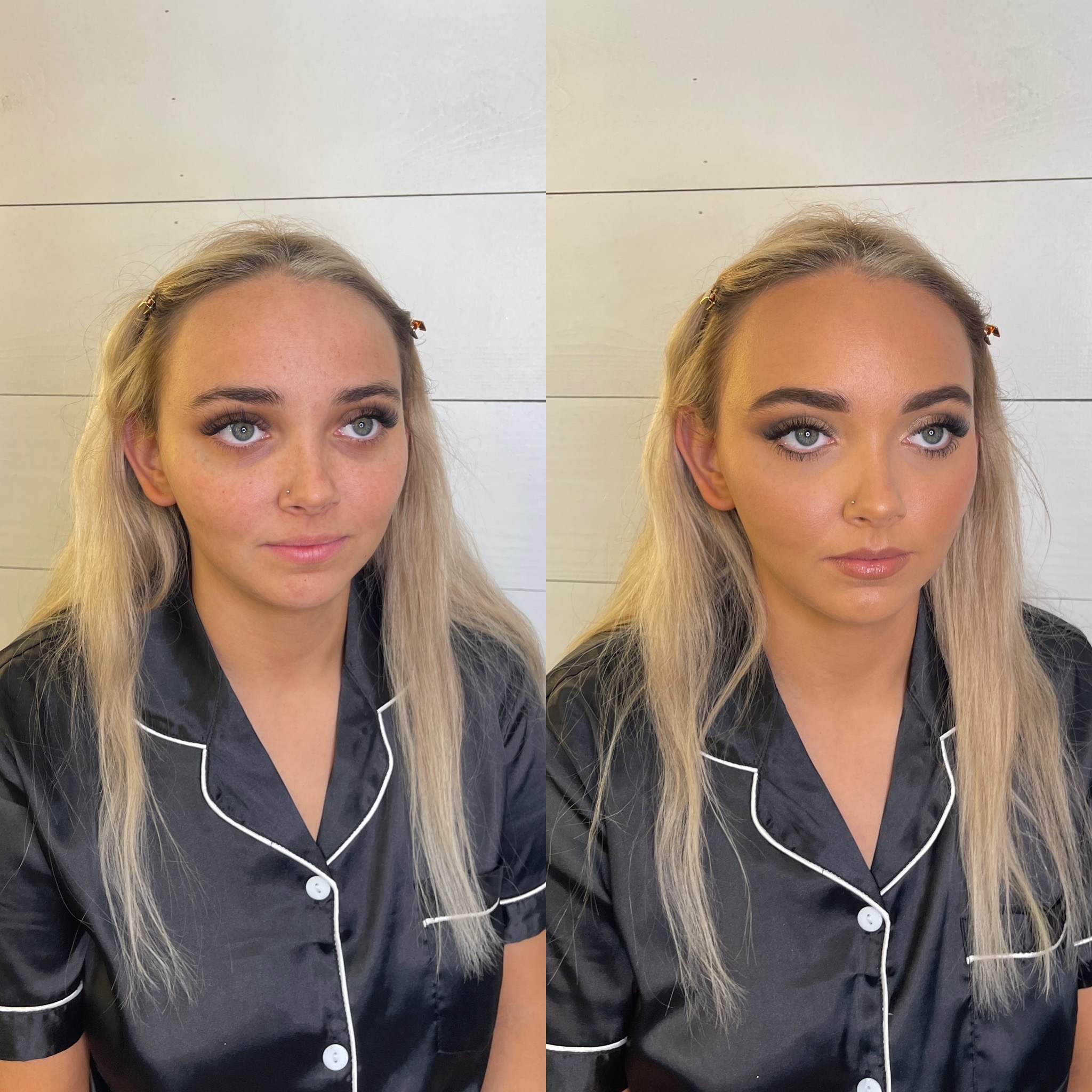 Event makeup before and after at Luxe & Mane Co